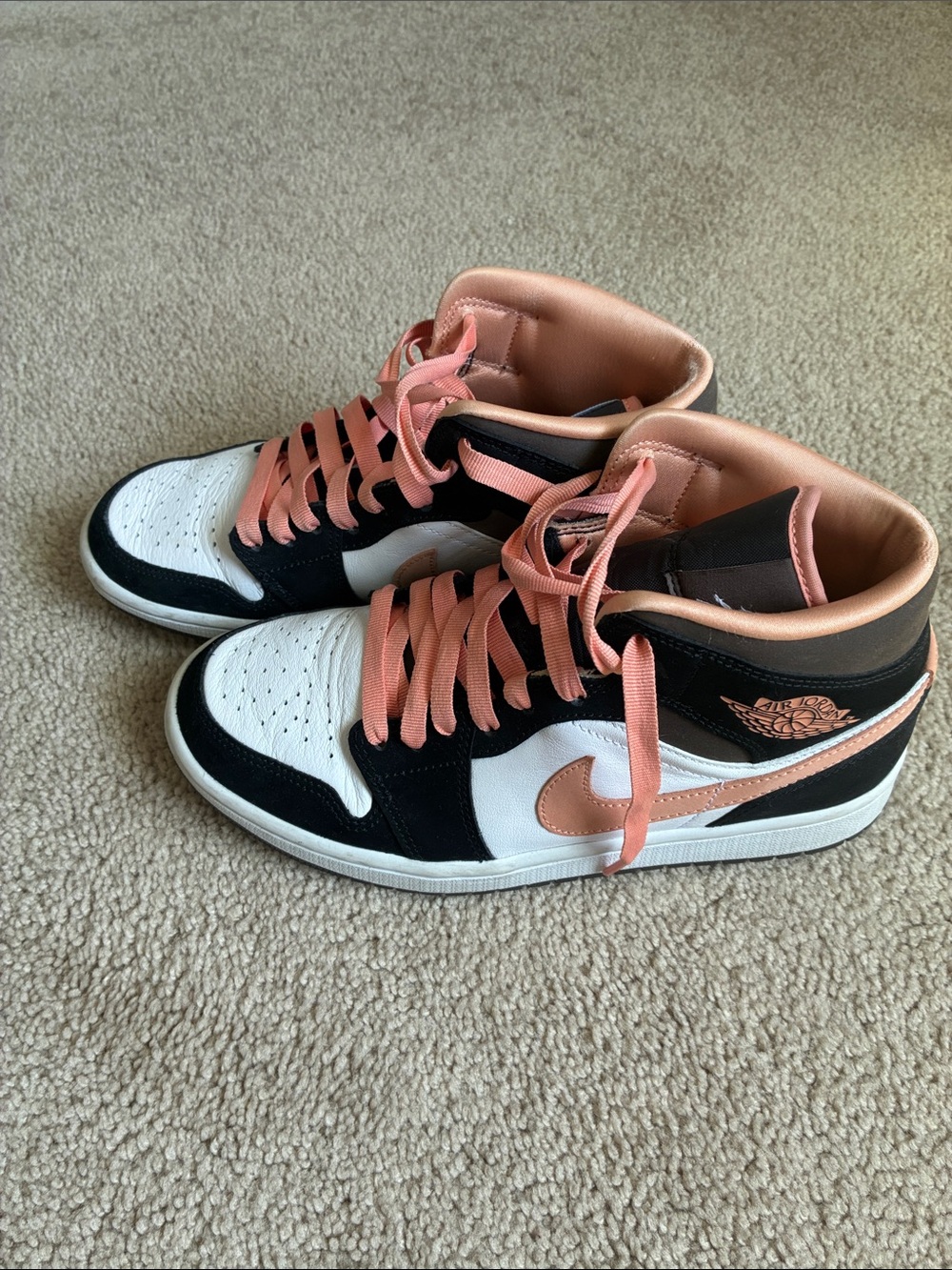 Jordan Mid-Top Sneakers in Peach, Black & White